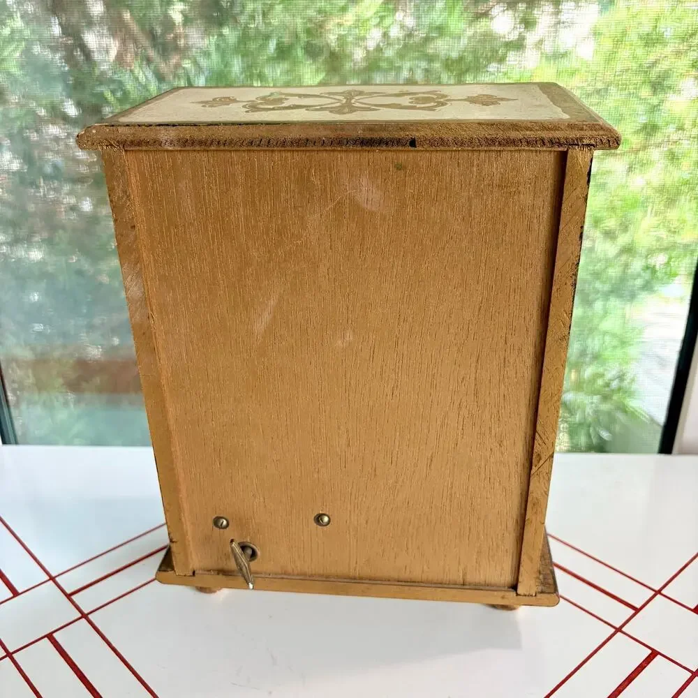 Vintage Mele Japan 4 Drawer Musical Jewelry Box Florentine Gold Red Velvet
